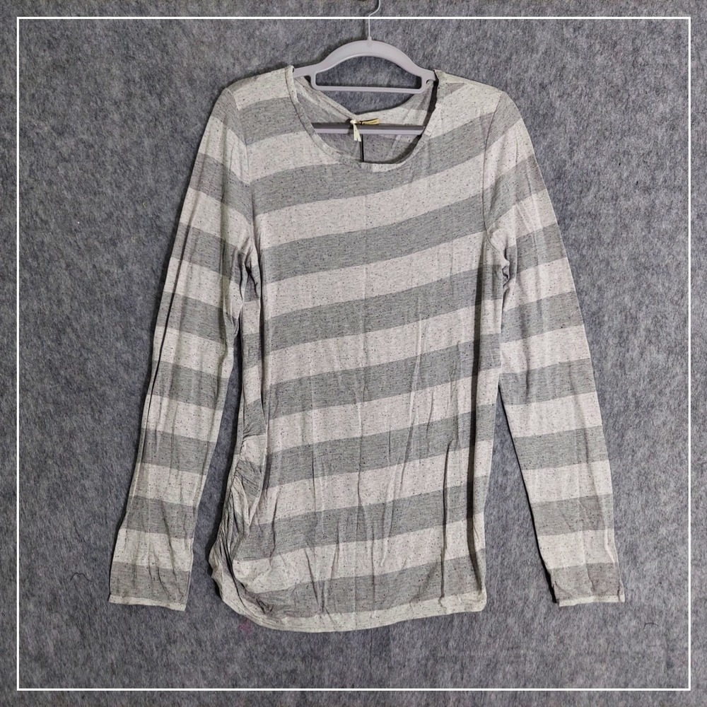 Max Studio Top Womens Large Grey Striped Long Sleeve Ruched Side Casual Knit